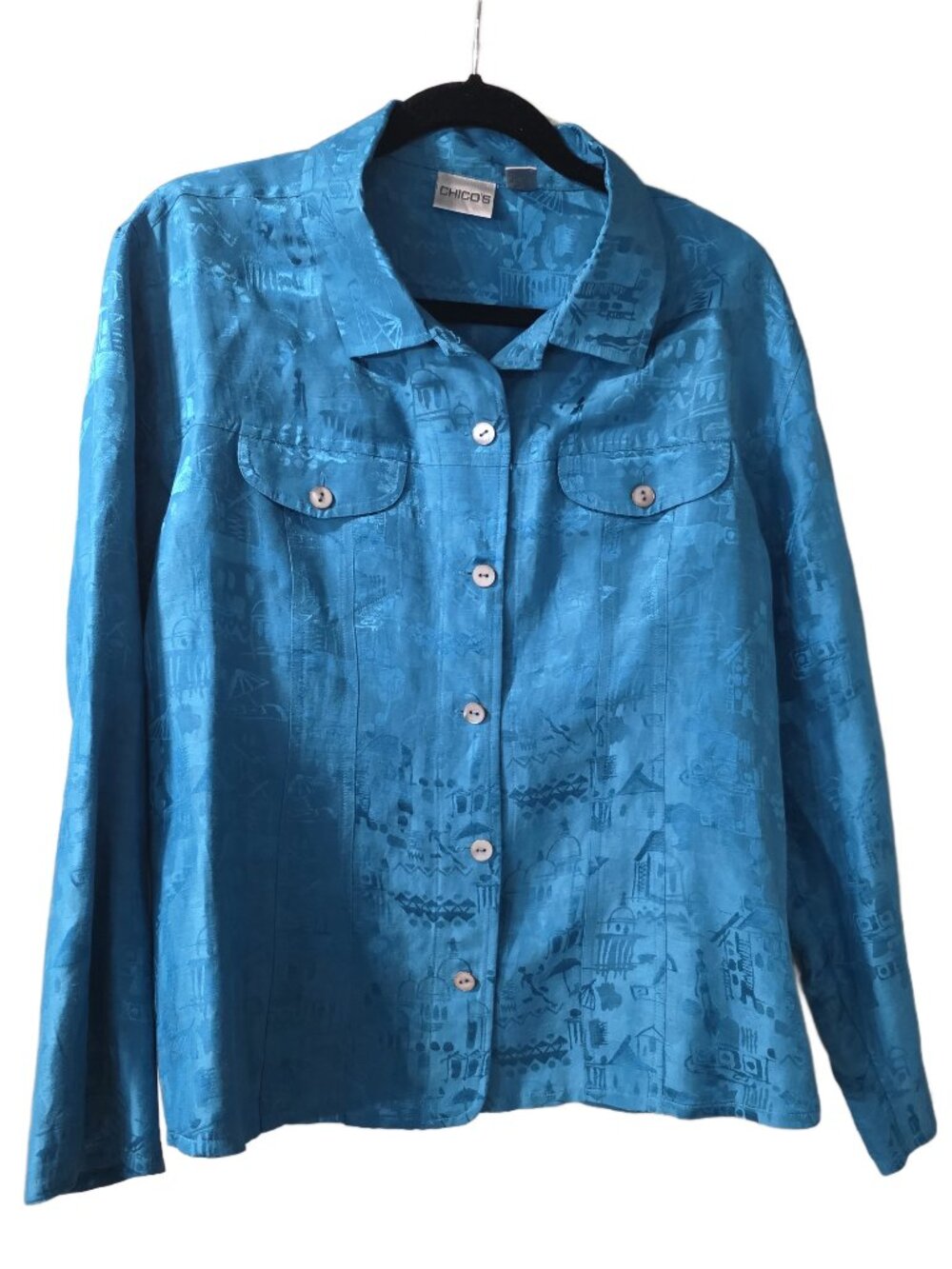 Chicos Linen Silk Blend Jacket - Teal - Sz 3 (XL)